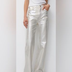 NWT blueb silver metallic coated straight jeans style 22568P sz Medium